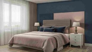 navy and pink bedroom