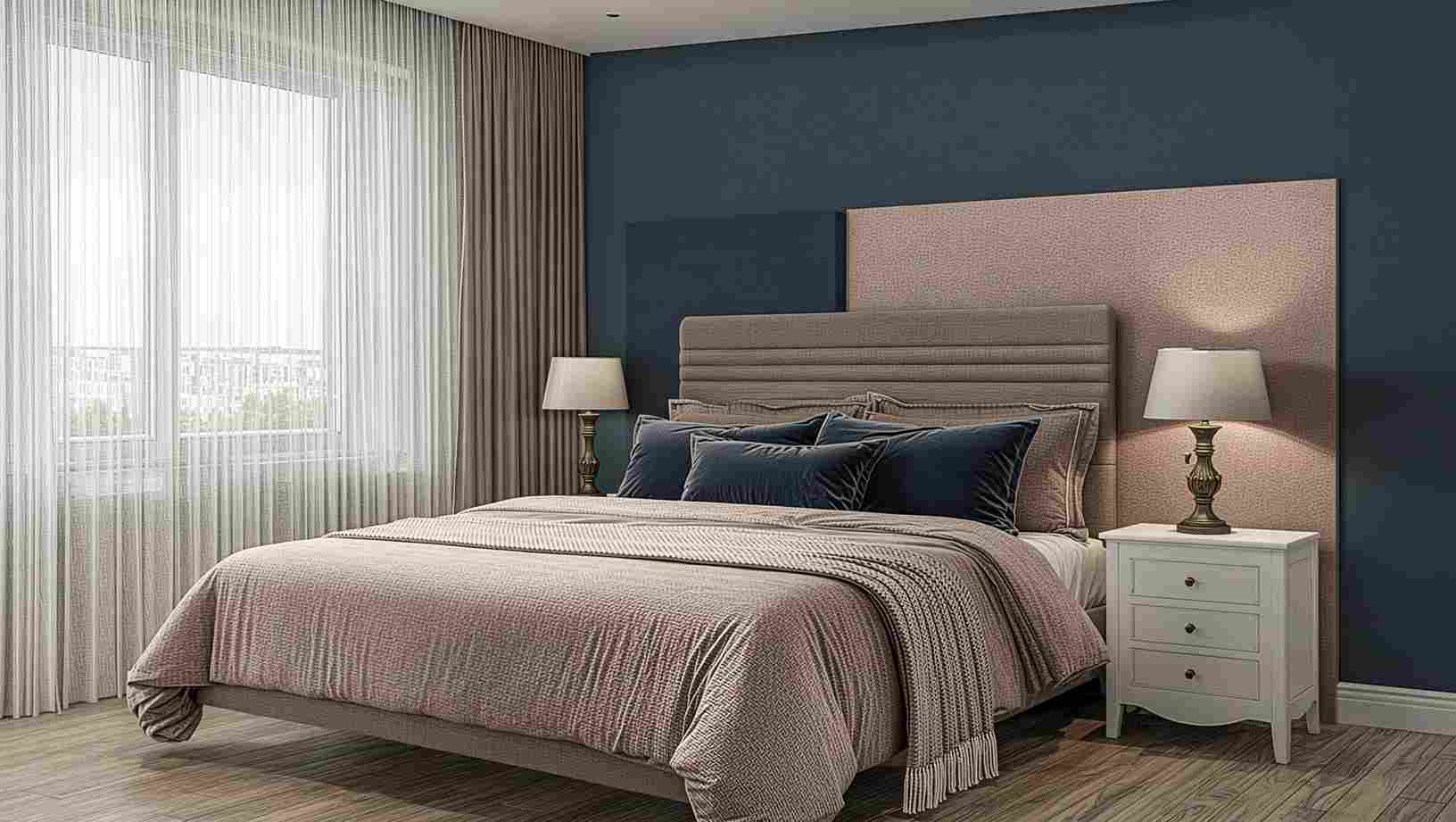 navy and pink bedroom