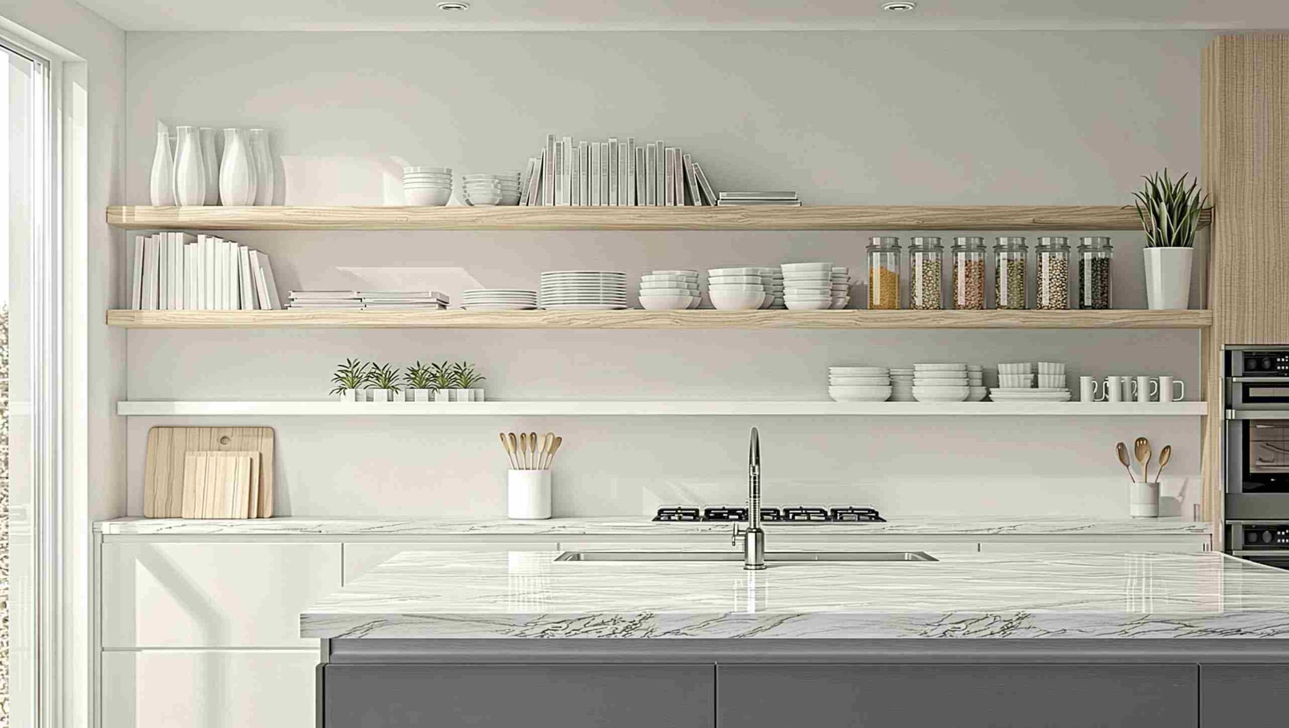 modern open shelving kitchen